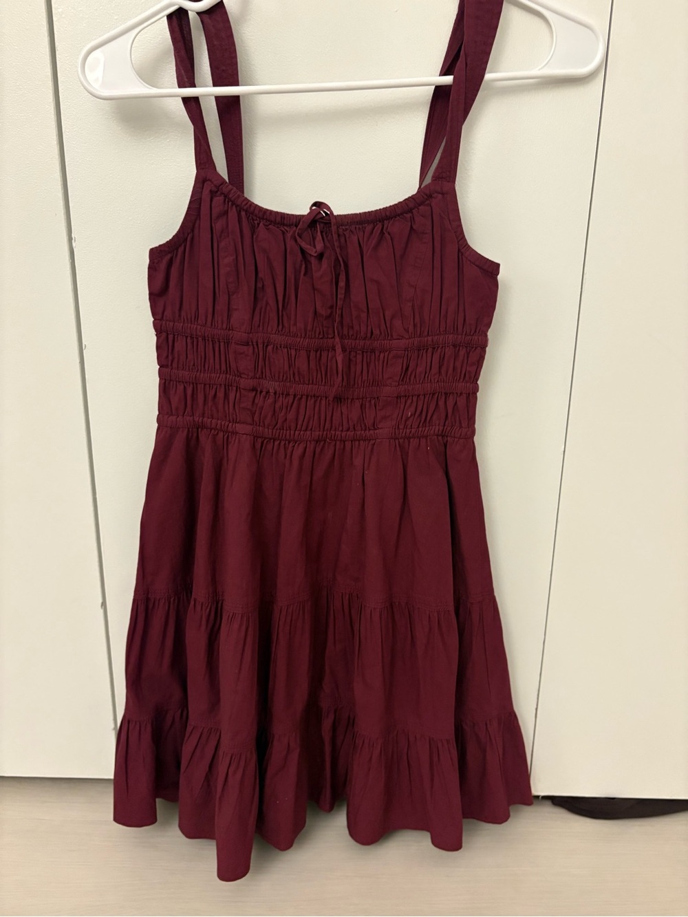 Aritzia Burgundy Smocked Tiered Midi Dress